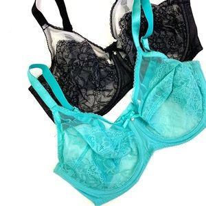 Wacoal Retro Chic bra 38D black and turquoise